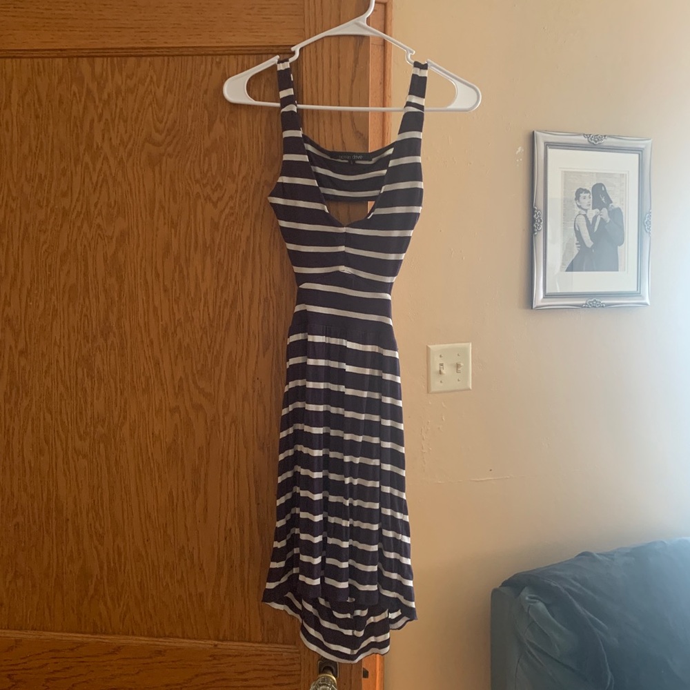 Navy stripe backless dress
